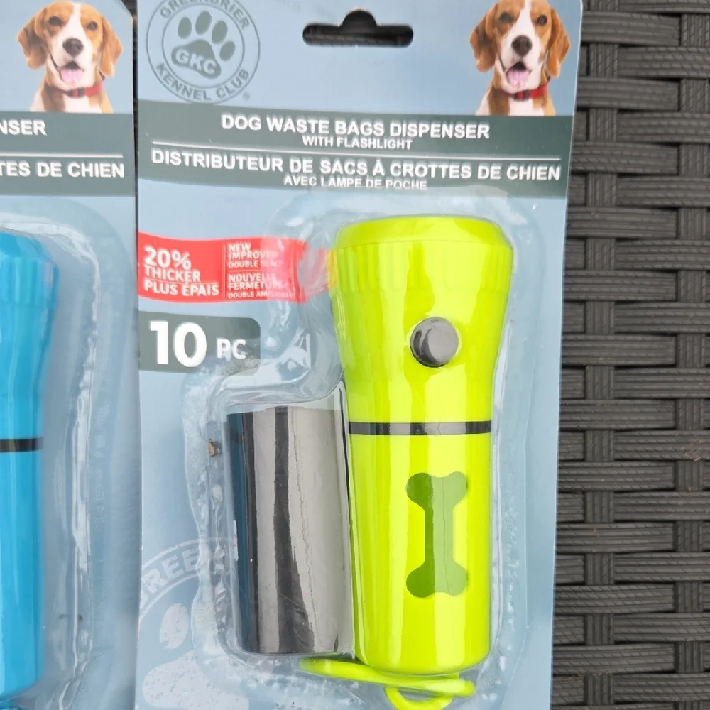 Blue and Green Dog Waste Bags Dispenser with Flashlight
